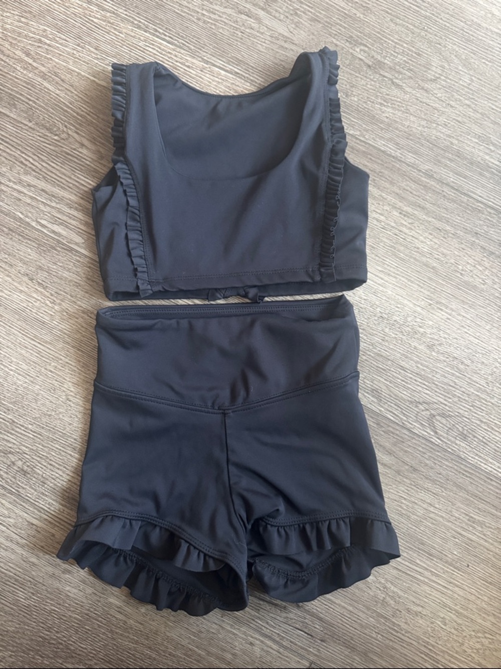 Girls Black Ruffle Dance Booty Shorts Set